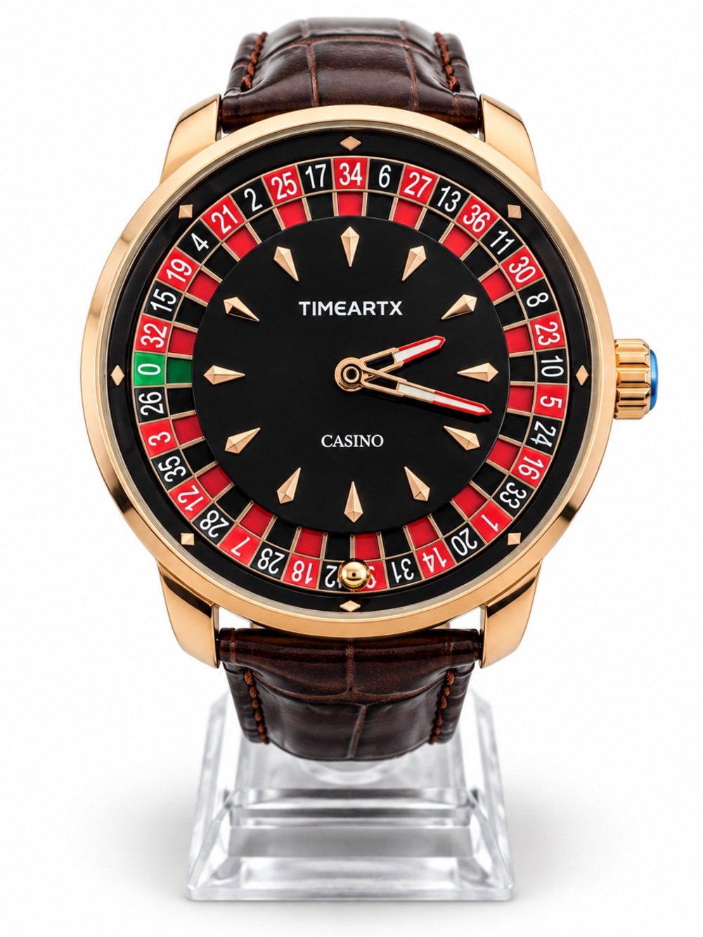 Casino Roulette Watch Gold Tone Brown Strap Luxury Style